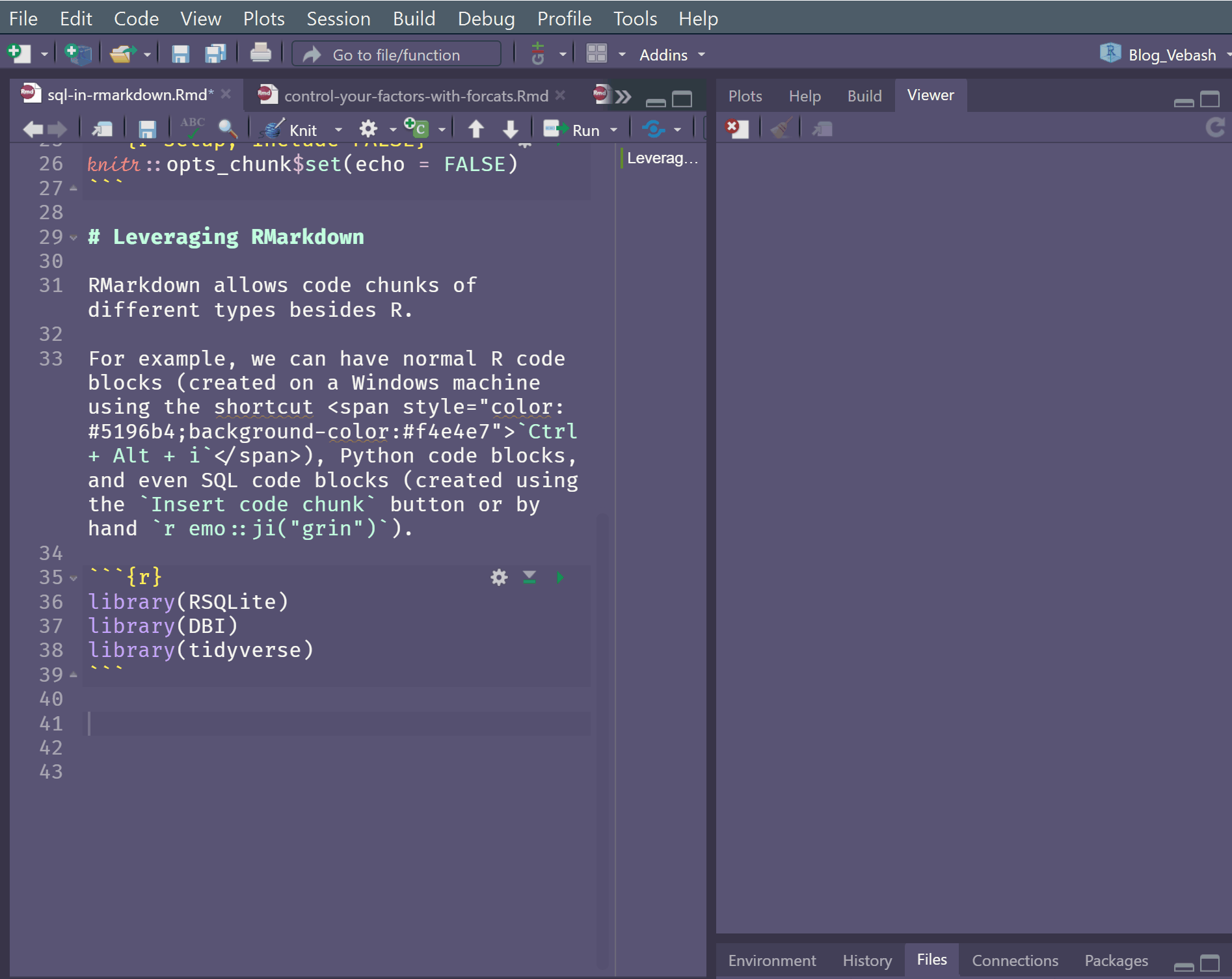 GIF of how to add code chunks in RMarkdown
